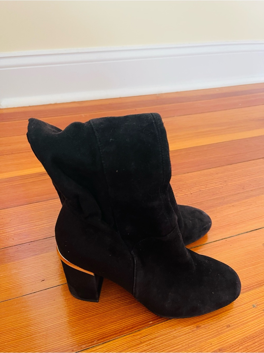 kate spade Black Suede Slouch Block Heel Boots